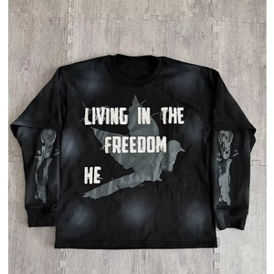 Venta al por mayor de camisetas de calle vintage de gran tamaño para hombres personalizadas lavado ácido pesado desgastado bordado Terry 100% algodón - Product Image 2