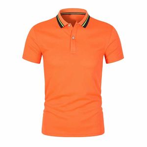 Piqué de algodón 100% para hombre, polos con logotipo personalizado, uniforme de trabajo de manga corta transpirable, patrón sólido, cuello a rayas, teñido liso - Product Image 5