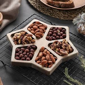 Custom Wooden Nut Tray, Engraved Serving Platter, Square Snack <b>Plate</b> with 5 Sections, Personalized Gift - Product Image 1