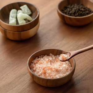 Lot de 2 bols de service écologiques en bois d'acacia brun rustique pour la pâte à sucre Sculpté à la main Style ferme Poli Crescent Crafts - Product Image 2