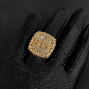 Bague de champion carrée personnalisée en laiton plaqué or et argent, sertie de zircon et de moissanite par pavé et griffes, style hip-hop, pour récompense sportive, bijoux - Product Image 3