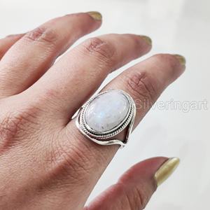 Bague pour femme pierre de lune arc-en-ciel naturelle pierre précieuse juin pierre de naissance bande de créateur bijoux de déclaration Vintage bague en argent Sterling 925 - Product Image 2