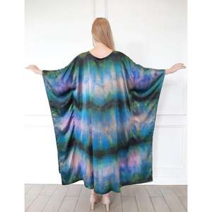 Robe longue ample en kaftan tie-dye pour femmes, manches évasées régulières, taille naturelle, longueur au sol, style bohème, tenue de soirée - Product Image 4