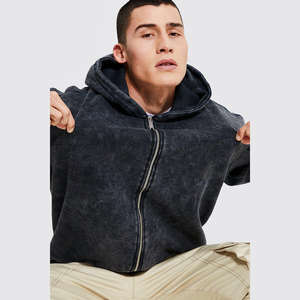 Sudadera con capucha de peso pesado de gran tamaño personalizada para hombres Ropa de calle Suéter estampado con cremallera de lavado ácido en blanco - Product Image 5