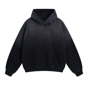 เสื้อฮู้ดดี้ผู้ชายดีไซน์เนอร์ ผ้าหนานุ่มสำหรับฤดูหนาว ล้างสีซีดแบบซันเฟด แต่งลายปัก ไซส์ XS สีพื้น ย้อมสี 100% ผ้าฝ้ายฟลีซ มีกระเป๋า - Product Image 2