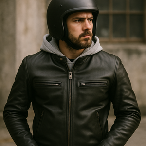 OEM/ODM Chaqueta de cuero pesado con capucha para hombre Piel de vaca genuina Biker & Streetwear Prendas de abrigo Logotipo personalizado MOQ bajo al por mayor - Product Image 6