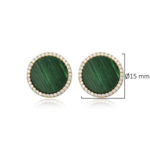 15 mm forme ronde charme Malachite CZ pierre 925 boucles d'oreilles en argent Sterling bijoux en gros turc fabriqué à la main - Product Image 2