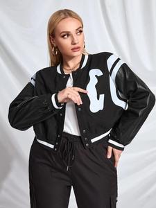 Nueva chaqueta universitaria de moda para mujer, diseño personalizado en Color negro, chaqueta universitaria teñida Lisa transpirable - Product Image 3