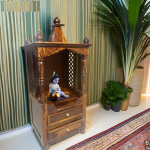 Handcrafted Solid Mango Hand-Carved Wooden Temple Traditional Indian <b>Mandir</b> Home Prayer Shrine Brown Polish Living Room KA5654 - Product Image 2