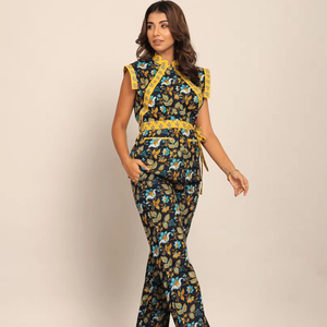 Pantalon vintage imprimé de fleurs multicolores pour femmes Pantalon en coton à jambes larges de bonne qualité avec 2 poches et boutons Dernier style Y2K Sexy pour femmes - Product Image 2