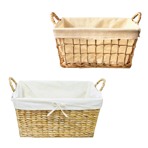 Panier de rangement en jacinthe d'eau fabriqué à la main panier en jacinthe d'eau avec support en métal organisateur de maison élégant - Product Image 1