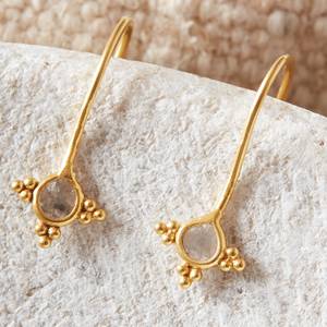 Boucles d'oreilles en or texturé en forme d'étoile avec tranche de diamant champagne léger en 925 boucles d'oreilles en argent sterling massif cadeau pour elle - Product Image 3