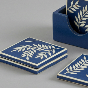 Indian Supplier Offers Handmade Blue & White Bone Inlay 3mm Thick Square Luxury <b>Coaster</b> <b>Set</b> <b>with</b> <b>Holder</b> Floral Pattern - Product Image 6