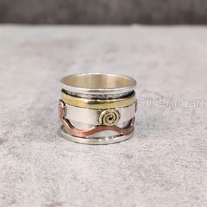 Large bande Spinner bague bohème en argent sterling 925 bague de pouce pour femme Yoga bijoux faits à la main anxiété de Noël bague Spinner pour hommes - Product Image 2