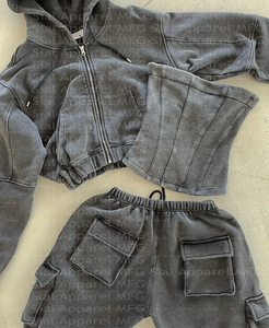 Conjunto de Sudadera con Capucha y Pantalones Largos para Mujer Sial Apparel, con Bordado Desgastado, Estilo Deportivo, Color Negro Lavado Ácido - Product Image 4