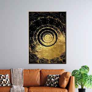 ศิลปะบนผืนผ้าใบวงกลมสีดำทองหรูหรา พิมพ์ลายนามธรรมสมัยใหม่ ห่อหุ้มอย่างดี - Product Image 1