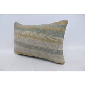 Subtle Striped <b>Beige</b> Wool 16x24 Inch Kantha Pillow Woven Luxury Decorative <b>Cushion</b> for Bedding Floors Vintage Pattern Fluffy - Product Image 4