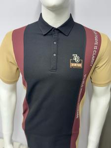 เสื้อยืดคอตตอนผสมสำหรับผู้ชายดีไซน์บล็อกสีพร้อมพิมพ์โลโก้ปักลายที่มีเอกลักษณ์ - Product Image 5