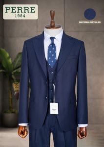 Costume d'affaires en laine bleu marine pour homme, simple boutonnage, col cranté, style britannique, infroissable, coupe classique - Product Image 2