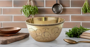 Cuenco para servir de latón de tamaño mediano, utensilios de cocina decorativos versátiles, técnica tallada en relieve, ensalada, batir huevos, dulces, mezcla para servir - Product Image 3