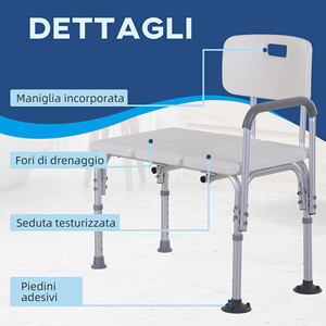 Chaise de douche Homcom avec hauteur réglable à 6 niveaux, pieds et accoudoir antidérapants, siège large (68.5x40.5cm) - Product Image 4