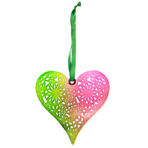 Coeur rose suspendu métal ornement paillettes coeur décoratif pour arbre de noël fête de mariage décoration de la maison cadeau pièce - Product Image 2