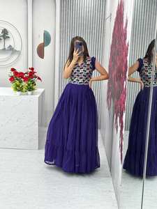 SHIV FASHION Robe Anarkali traditionnelle bleue évasée en Georgette Fox, séchage rapide, collection Navratri, prête à porter, violette, style indien - Product Image 3