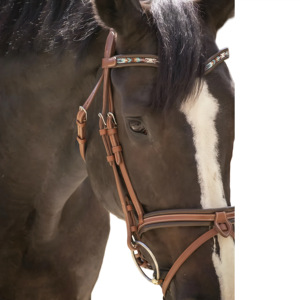 Smoothie Pearl Brow band Bridle en cuir de harnais pleine fleur avec casque anatomique rembourré - Product Image 1