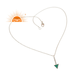 Best Selling Fine Sterling Silver Natural Cz & <b>Green</b> Onyx Gemstone Arrow Design Pendant Necklace Custom Jewelry Manufacturer - Product Image 2