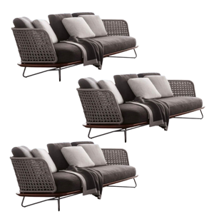 High quality product outdoor lounge sofa for patio and <b>garden</b> furniture aluminum rattan rope <b>wooden</b> three seat sofa <b>set</b> - Product Image 2