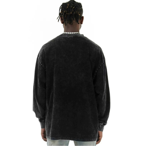 Camiseta de manga larga en blanco lavada de alta calidad con logotipo personalizado 100% algodón cuello redondo Camiseta informal para hombre - Product Image 2