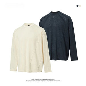 T-shirts pour hommes de haute qualité 100% coton col en v à manches longues 180 GSM personnalisable respirant - Product Image 1