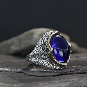 Azuris Custom Logo 925 Sterling Silver Ottoman Style <b>Men's</b> <b>Ring</b> Naturel <b>Black</b> Stone Handmade in Turkey VALKH1529 - Product Image 2
