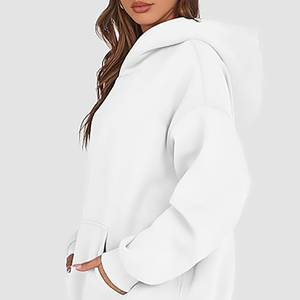 Sweat à capuche oversize en molleton 100 % coton de haute qualité pour femme, personnalisable, épais, style décontracté, longueur classique, devant - Product Image 5