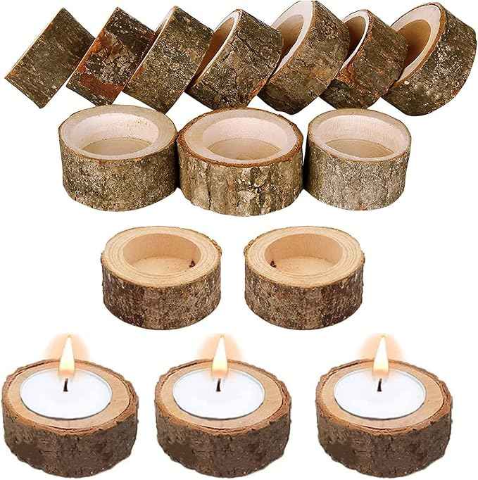 Creative Candle Holder Retro Tree Round Shape Wooden Candle Holder with