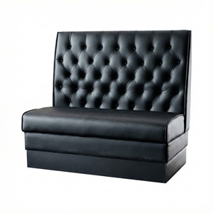 Meubles commerciaux modernes, canapé de restaurant en cuir PU noir capitonné avec dossier boutonné pour café, restaurant, hôtel - Product Image 1