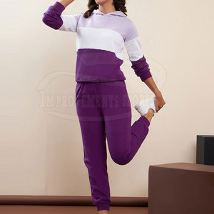 Ensemble de survêtement décontracté d'hiver pour femme de qualité supérieure, grande taille, à capuche, motif uni, couleurs contrastées, respirant, longueur genou - Product Image 3