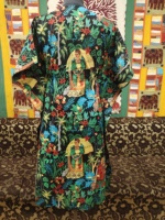 Femmes durable son noir coton caftan robe imprimé fleuri Maxi Midi Style dos libre plage Resort porter pour l'été