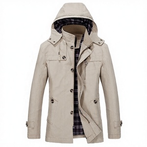 Spring Autumn New Plus Size Casual Zipper 100% Cotton Woven Plain Dyed Slim <b>Long</b> Hooded Bomber <b>Jacket</b> <b>for</b> <b>Men</b> - Product Image 4