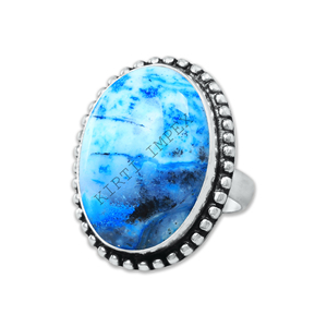 Tendance solide 925 en argent Sterling véritable bleu Dendrite opale pierres précieuses réglage de lunette audacieux Solitaire anneaux bijoux fins pour les femmes - Product Image 2