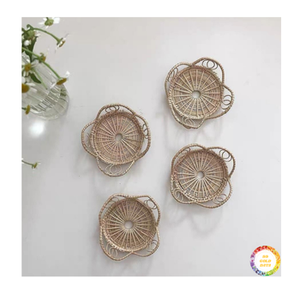 Assiette en rotin faite à la main plateau sous-verre naturel pour tasse à thé ou boisson servant de table décoration écologique du Vietnam - Product Image 5