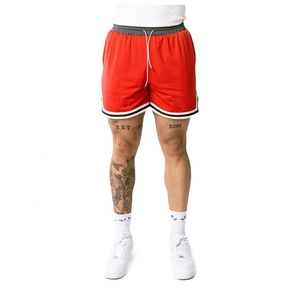 Shorts décontractés rouges pour hommes, taille élastique, taille mi-haute, respirants, légers, couleur unie, avec bande latérale - Product Image 5