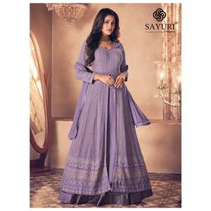 Vestido Anarkali de trabajo de secuencia de bordado de Georgette de imitación de diseñador más reciente de Fab Zone - Product Image 3