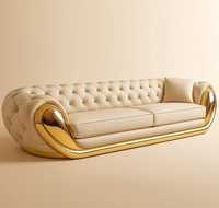 Neues Vision Luxus-Chesterfield-Sofa |   Getuftetes Samtsofa mit goldenen Akzentfüßen |   Moderner Stil Langlebige 100% Zedernholz Wohndekoration