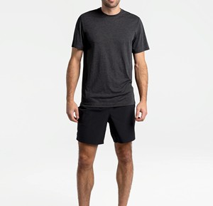 Ropa deportiva de gimnasio para hombre, camiseta de entrenamiento elástica transpirable de secado rápido, cuello redondo, ajuste holgado, entrenamiento, uso diario, algodón orgánico relajado - Product Image 3