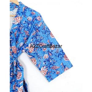 Vestido Casual Ligero, Ecológico, Transpirable, Lavable, 100% Algodón, Cuello en V, Manga Corta, Túnica Midi, Kaftan, Estampado Floral con Borlas - Product Image 3