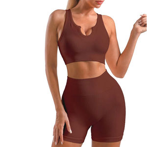 2PCS Women Solid Casual Yoga <b>Gym</b> <b>Set</b> Quick Dry Breathable Seamless Sports <b>Shorts</b> Workout Running Athletic Wear - Product Image 1