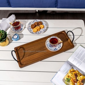 Stylish Natural Wooden Serving <b>Tray</b> With Black Metal Handles Kitchenware Home and Hotel <b>Snacks</b> & Juice Serving <b>Tray</b> - Product Image 3