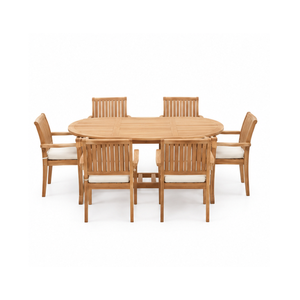 Conjunto de Mesa de Comedor de Madera para Exterior con Sillas de Listones y Cojines Color Crema para Jardín, Villa, Resort y Patio - Product Image 2