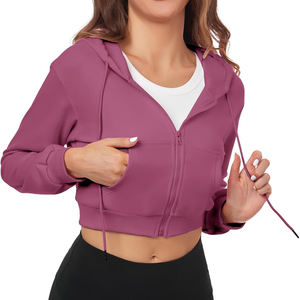 Sweat à capuche léger de haute qualité personnalisé pour femmes, doublé pour l'hiver, avec fermeture éclair, respirant, sweat à capuche court en couleur unie - Product Image 1